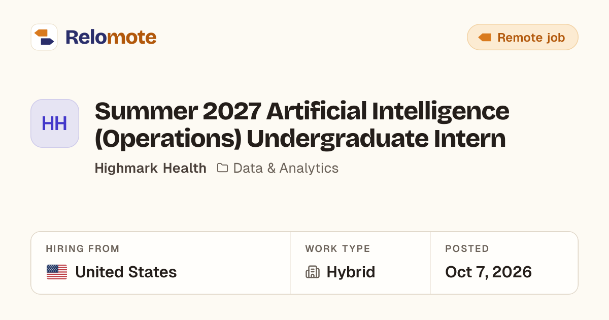 Summer 2027 Artificial Intelligence (Operations) Undergraduate…