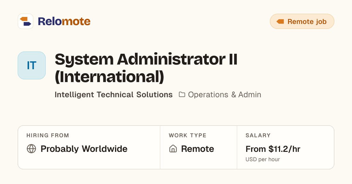System Administrator II (International) at Intelligent Technical…