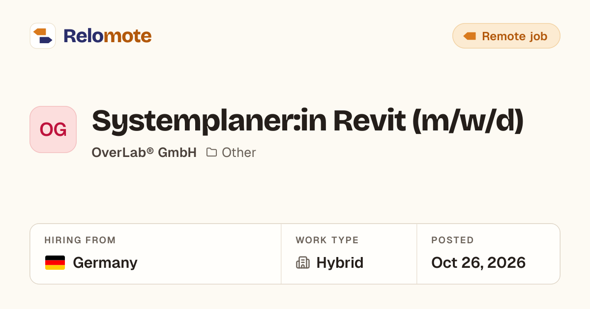 Systemplaner:in Revit (m/w/d) at OverLab® GmbH | Relomote