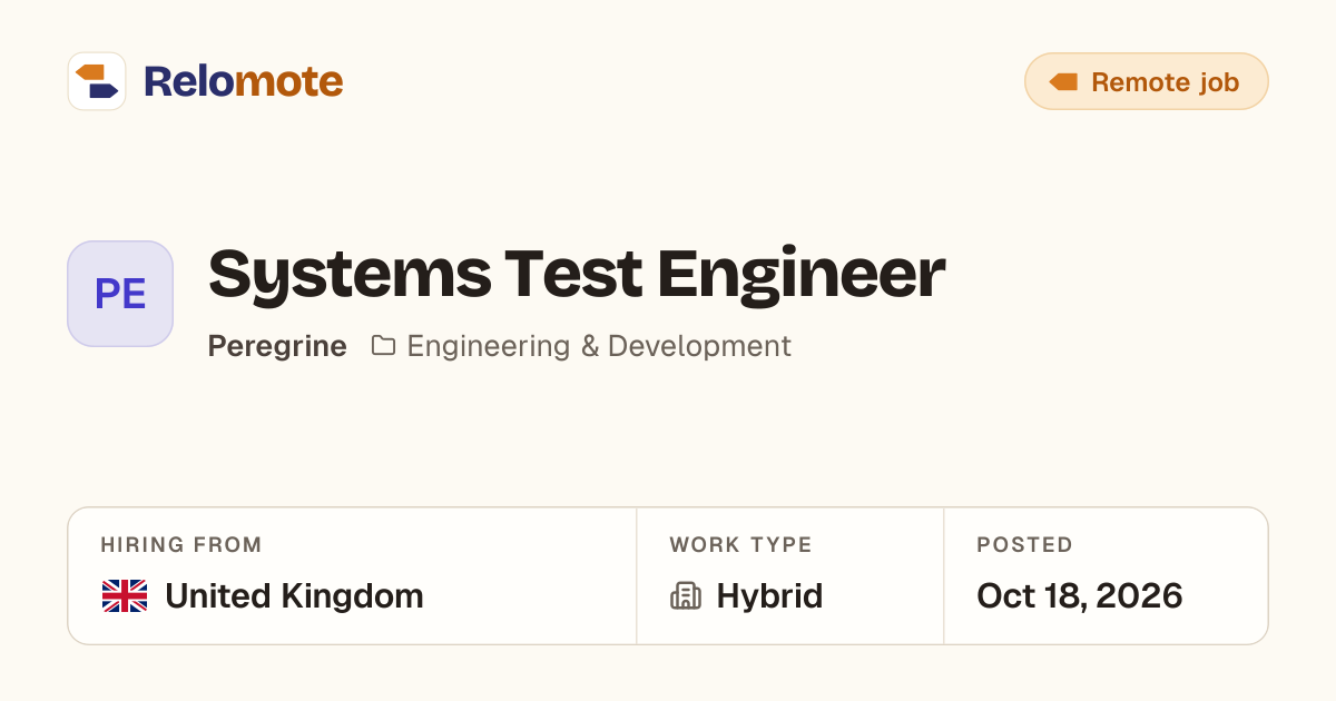 Systems Test Engineer at Peregrine | Relomote
