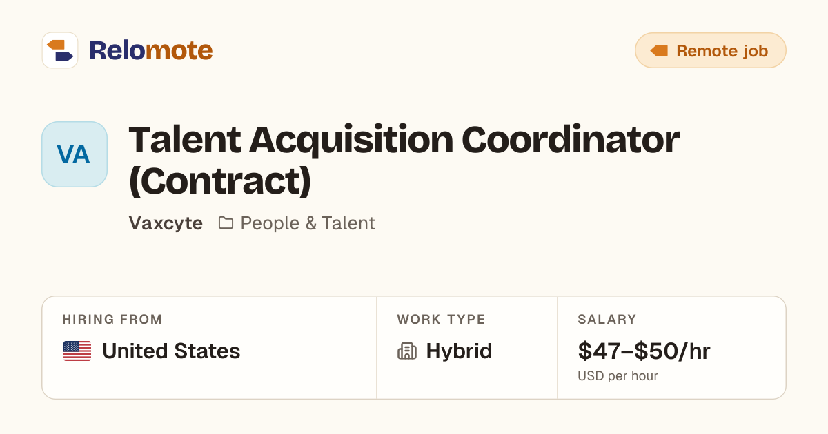 Talent Acquisition Coordinator (Contract) at Vaxcyte | Relomote