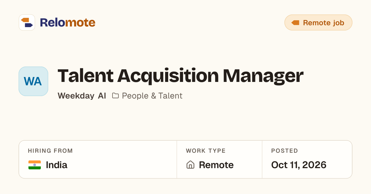 Talent Acquisition Manager at Weekday AI | Relomote