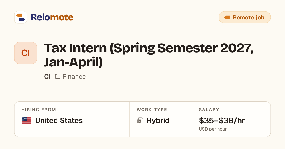 Tax Intern (Spring Semester 2027, Jan-April) at Ci | Relomote