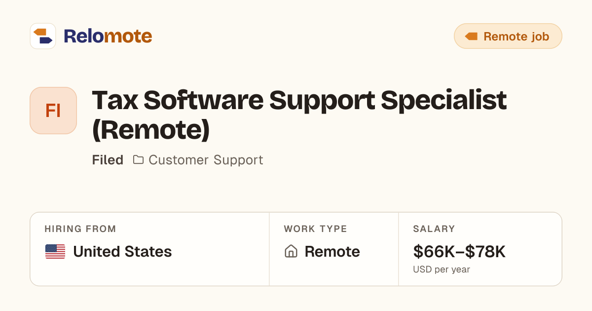 Tax Software Support Specialist (Remote) at Filed | Relomote