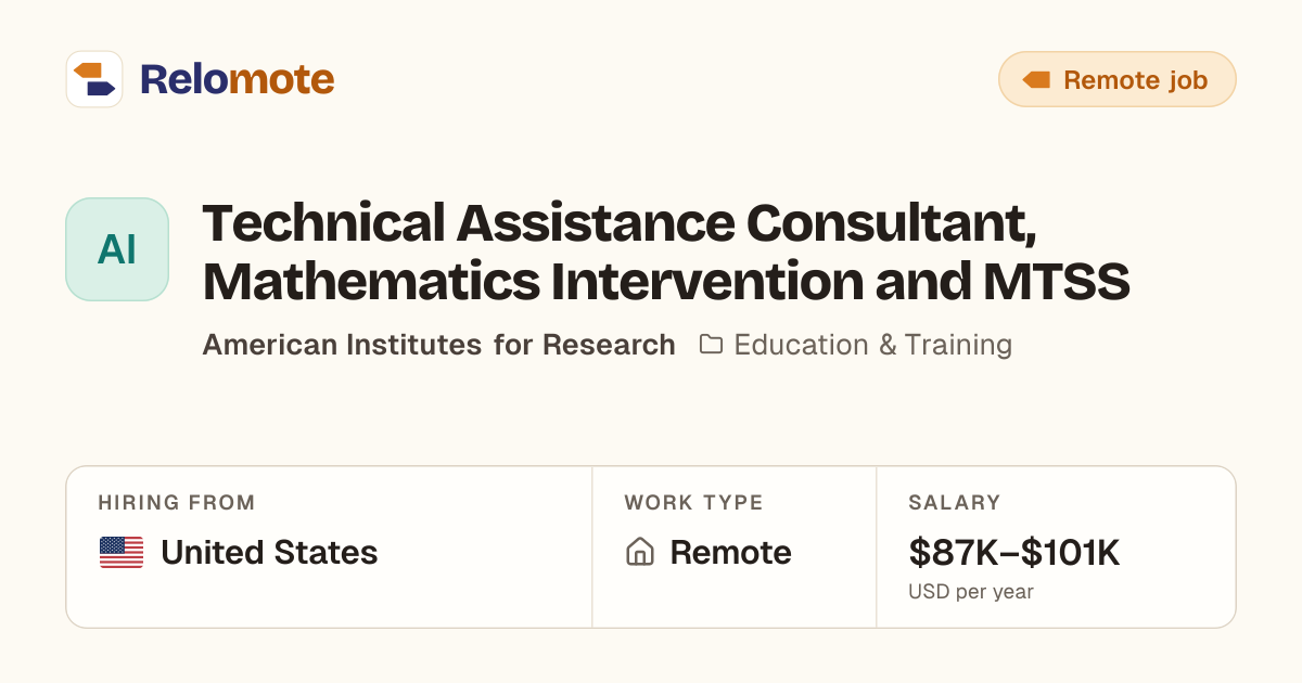 Technical Assistance Consultant, Mathematics Intervention and MTSS…