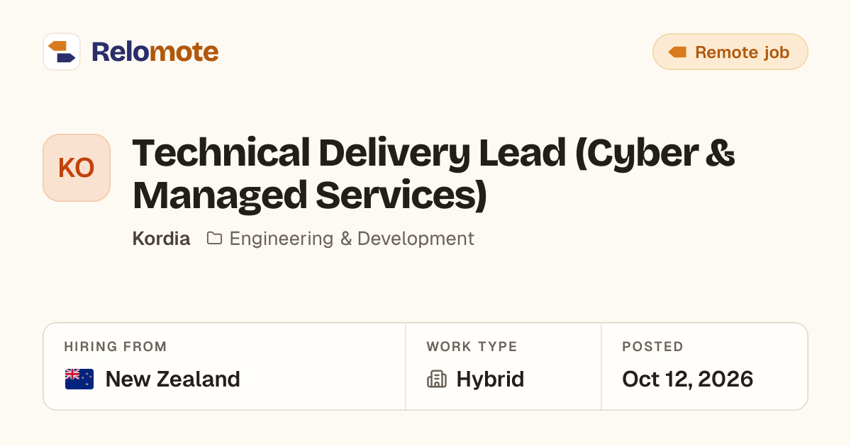 Technical Delivery Lead (Cyber & Managed Services) at Kordia