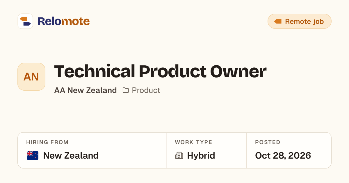Technical Product Owner at AA New Zealand | Relomote