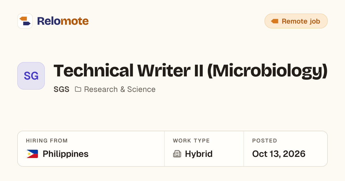 Technical Writer II (Microbiology) at SGS | Relomote