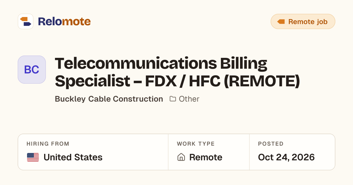 Telecommunications Billing Specialist – FDX / HFC (REMOTE) at…