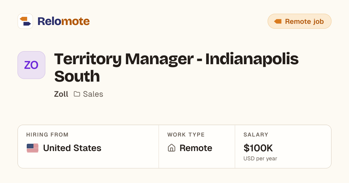 Territory Manager - Indianapolis South at Zoll | Relomote