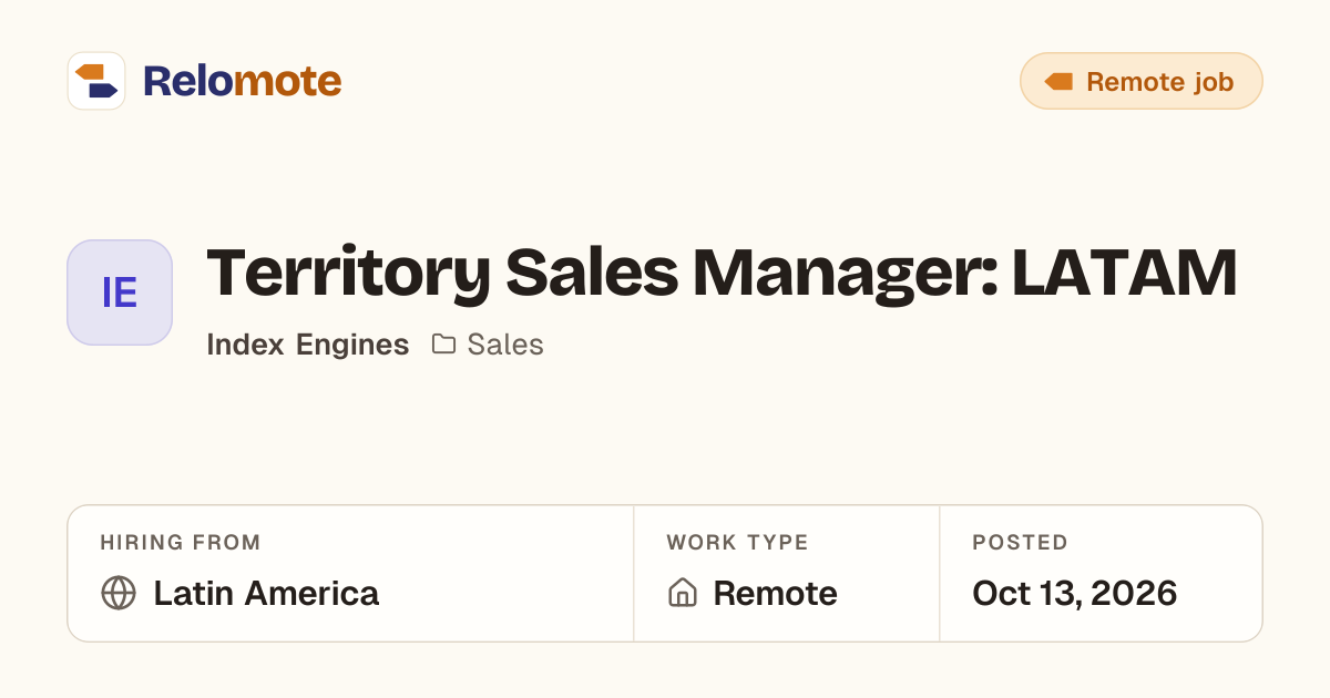 Territory Sales Manager: LATAM at Index Engines | Relomote