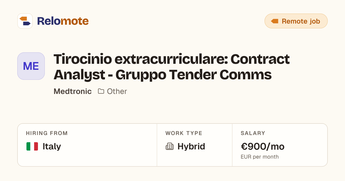 Tirocinio extracurriculare: Contract Analyst - Gruppo Tender Comms…