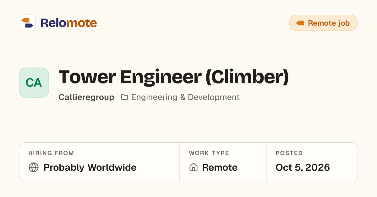 Tower Engineer (Climber) at Callieregroup | Relomote