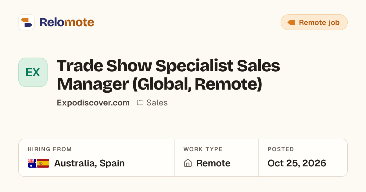 Trade Show Specialist Sales Manager (Global, Remote) at…