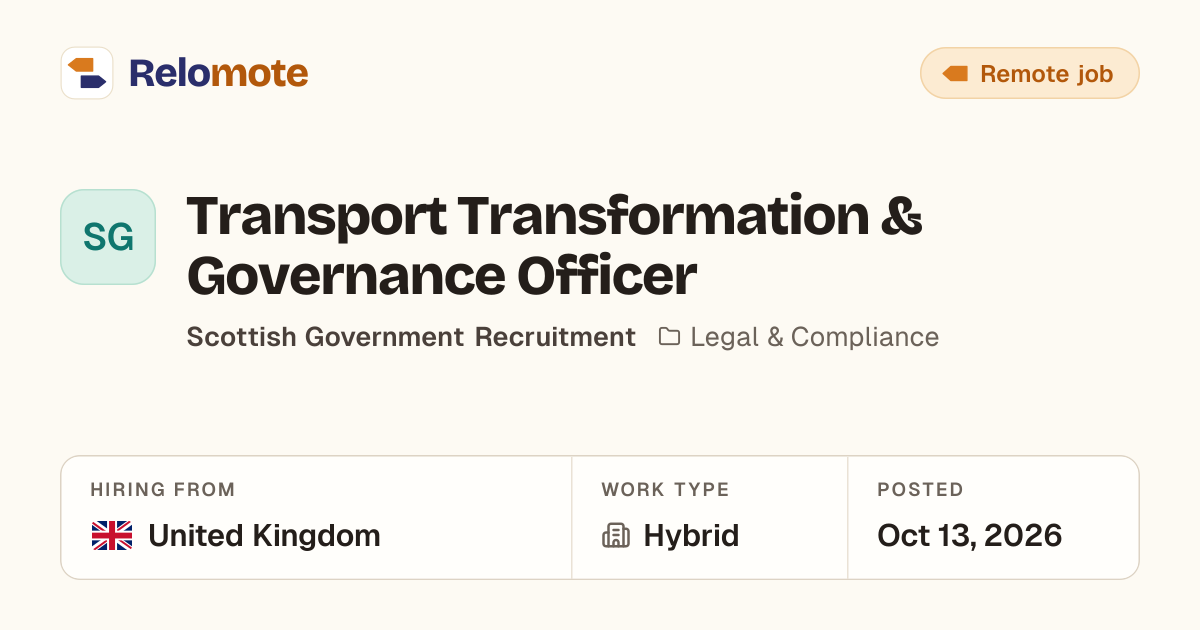 Transport Transformation & Governance Officer at Scottish Government…