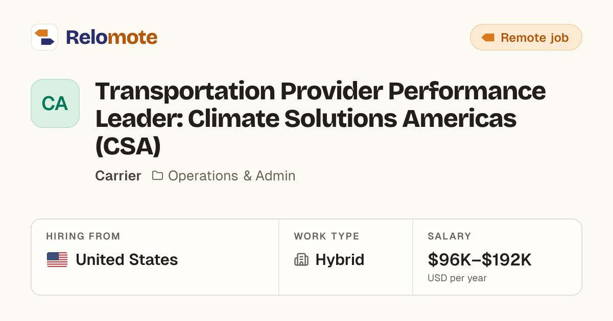 Transportation Provider Performance Leader: Climate Solutions…