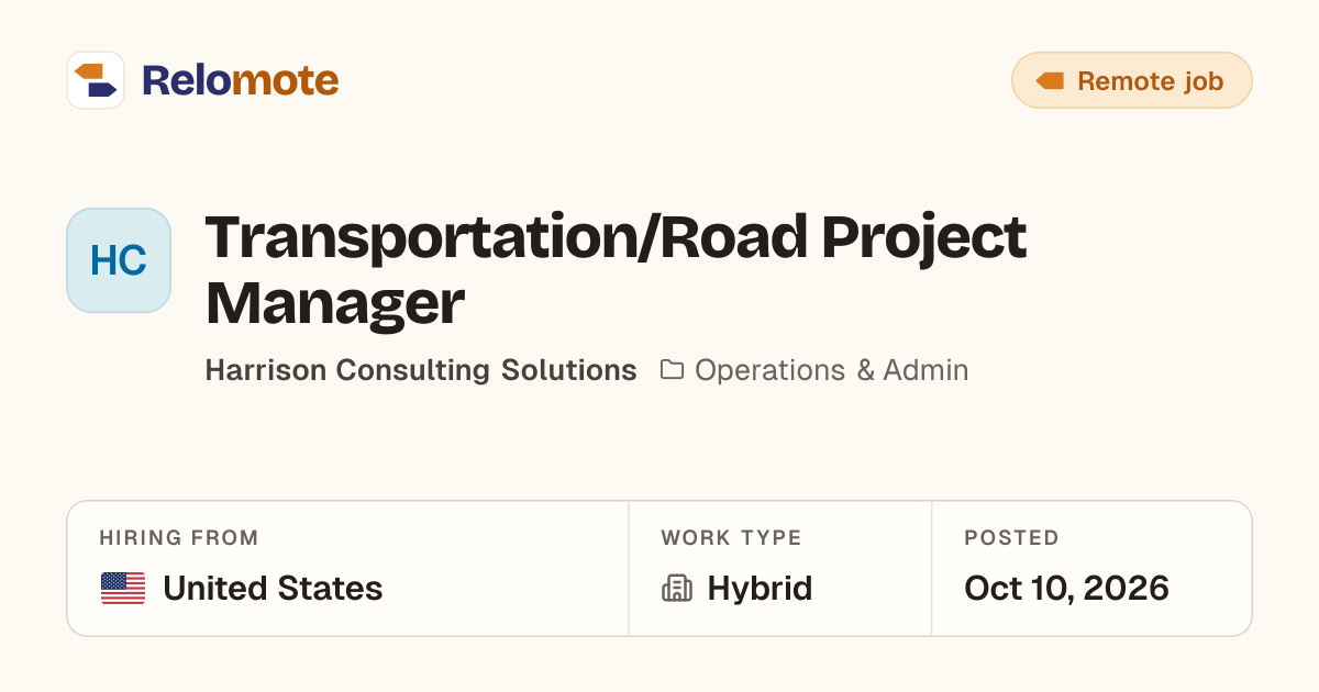 Transportation/Road Project Manager at Harrison Consulting Solutions