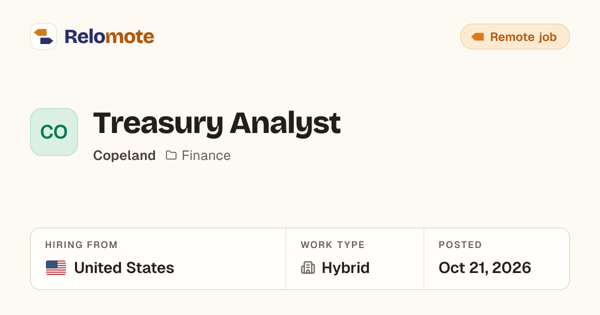 Treasury Analyst at Copeland | Relomote