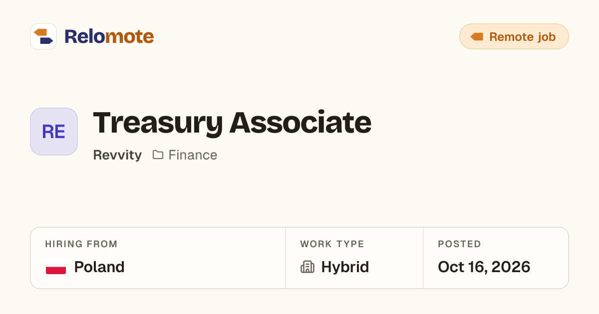 Treasury Associate at Revvity | Relomote