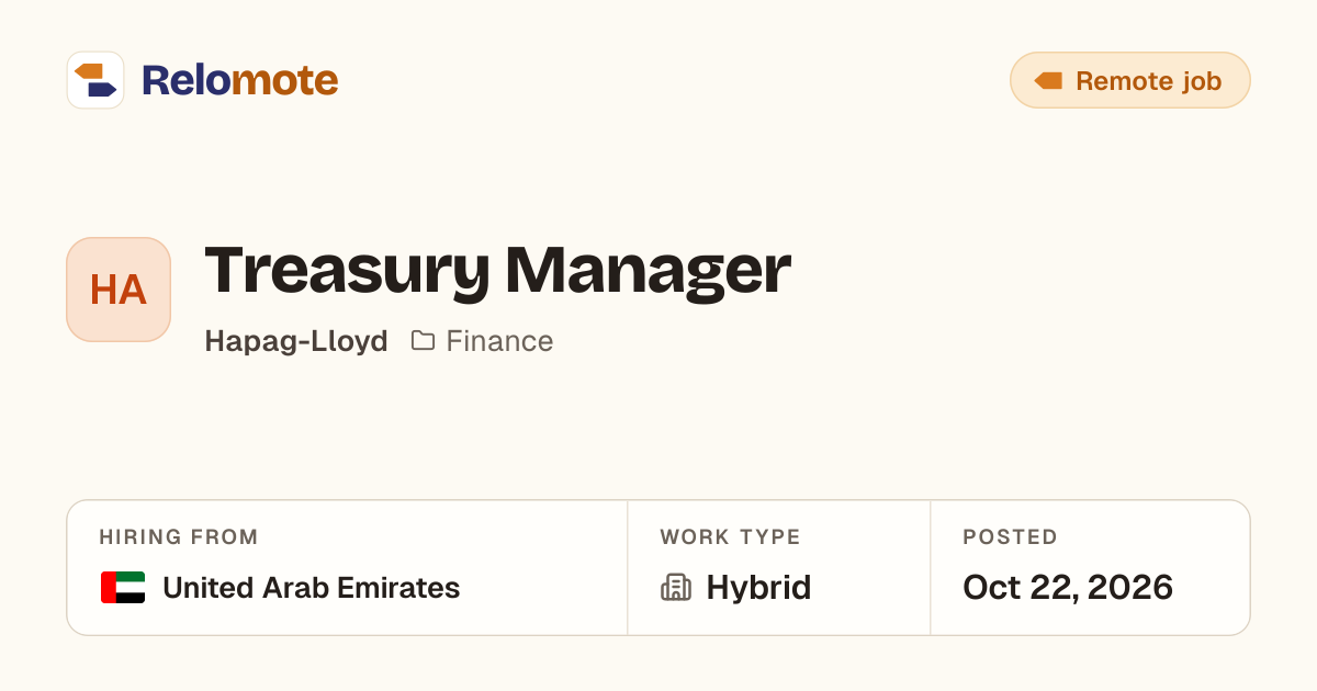 Treasury Manager at Hapag-Lloyd | Relomote