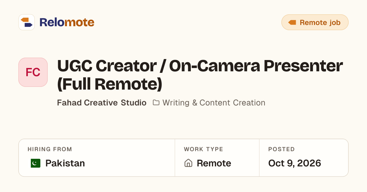 UGC Creator / On-Camera Presenter (Full Remote) at Fahad Creative…