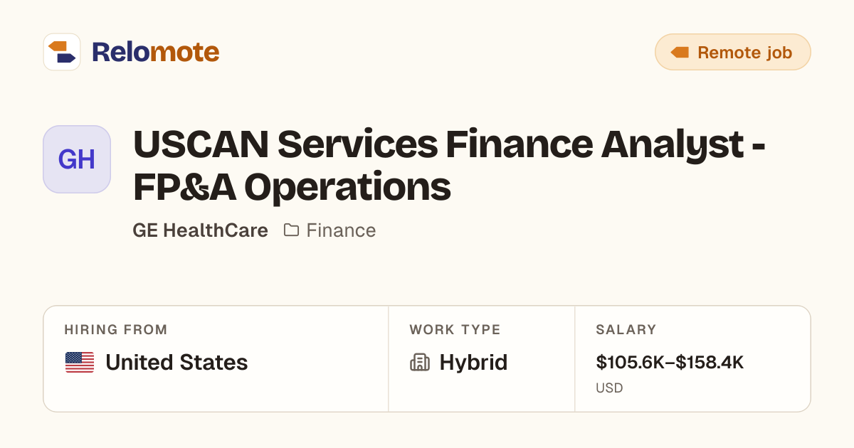 USCAN Services Finance Analyst - FP&A Operations at GE HealthCare