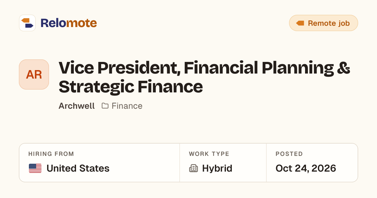 Vice President, Financial Planning & Strategic Finance at Archwell