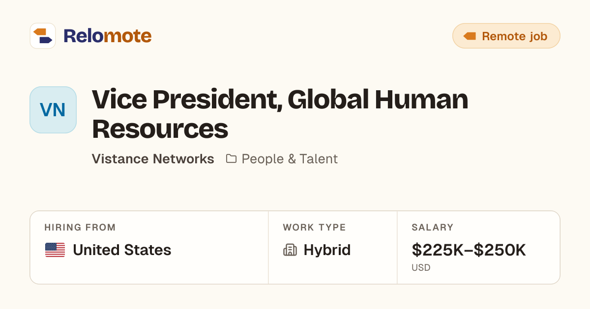 Vice President, Global Human Resources at Vistance Networks | Relomote