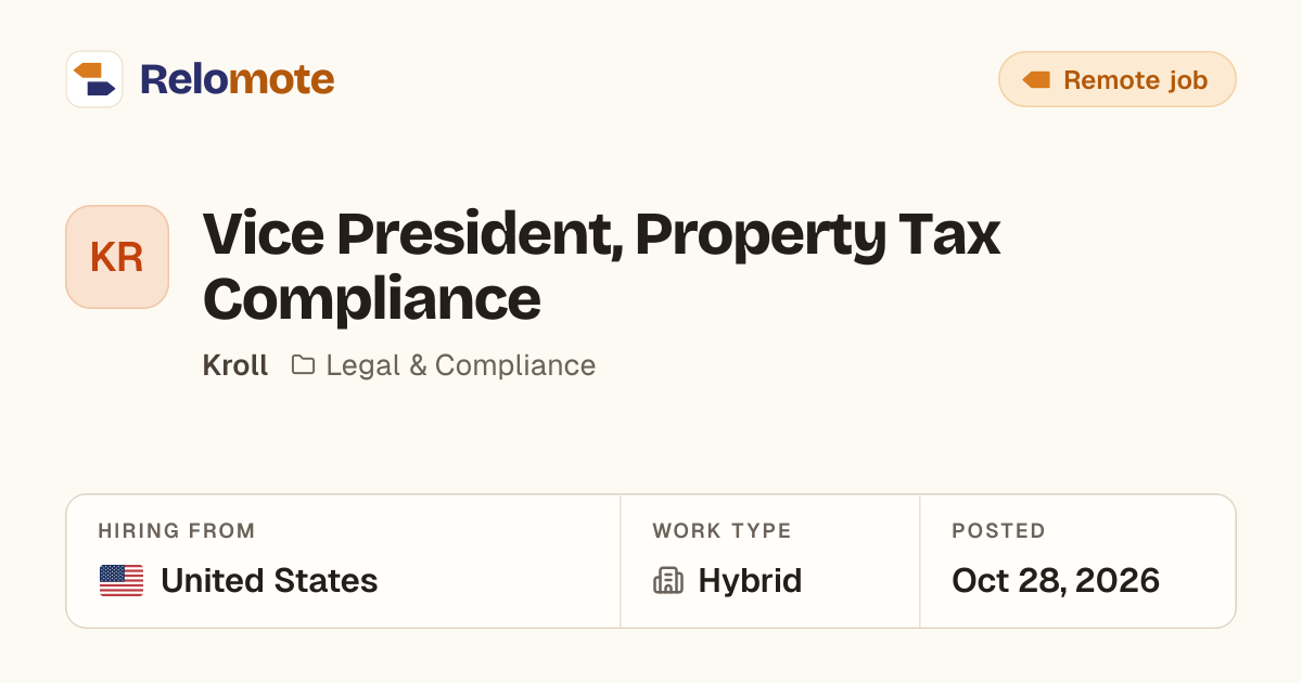 Vice President, Property Tax Compliance at Kroll | Relomote