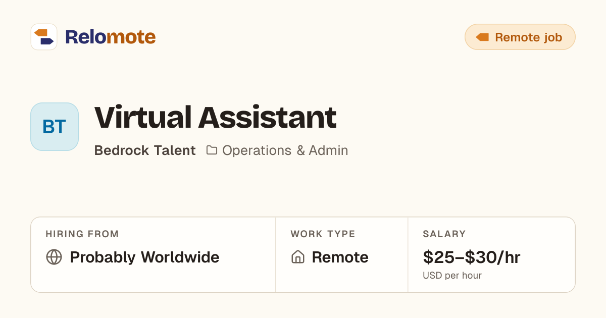 Virtual Assistant at Bedrock Talent | Relomote