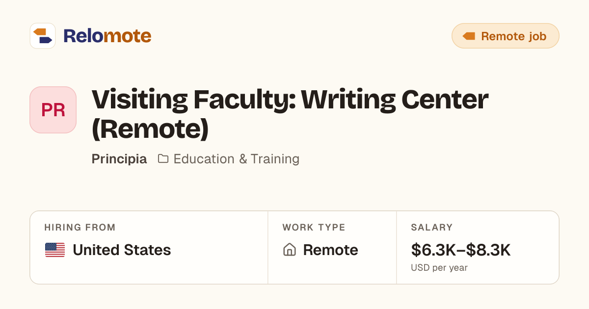 Visiting Faculty: Writing Center (Remote) at Principia | Relomote
