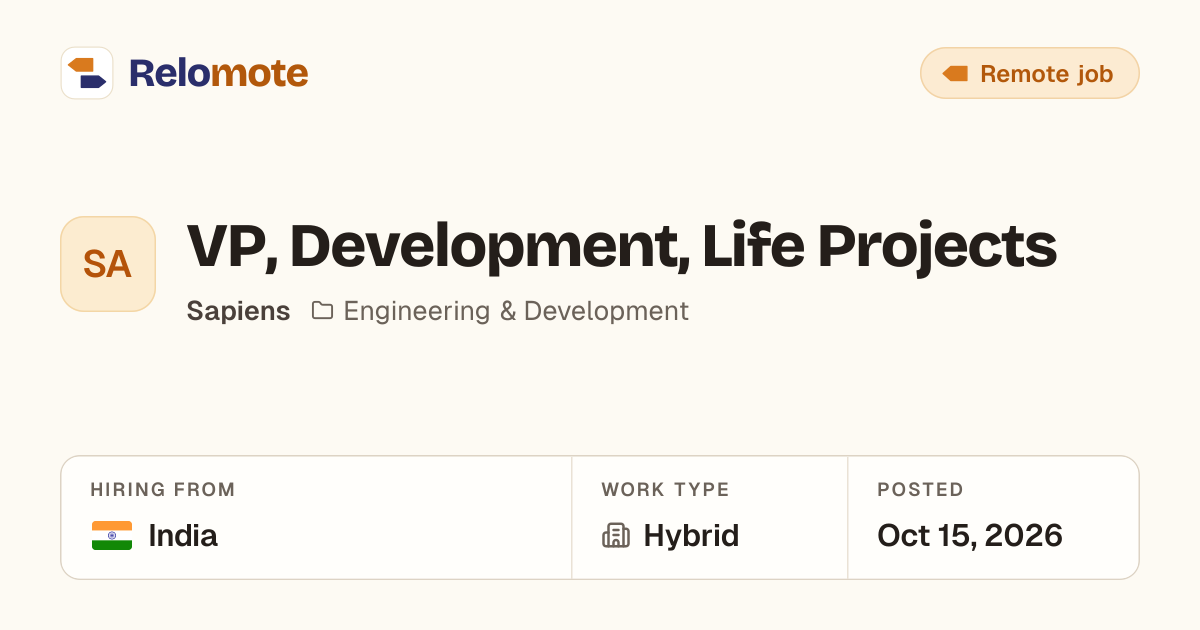VP, Development, Life Projects at Sapiens | Relomote