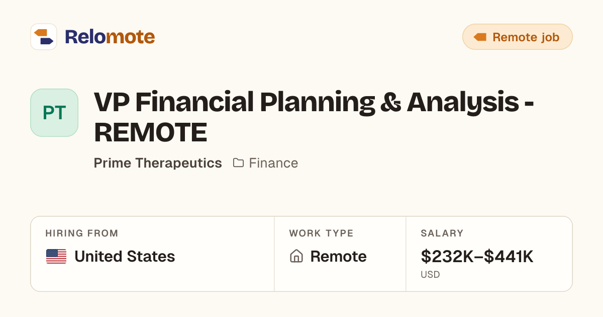 VP Financial Planning & Analysis - REMOTE at Prime Therapeutics