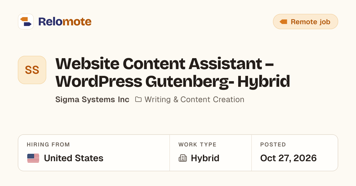 Website Content Assistant – WordPress Gutenberg- Hybrid at Sigma…