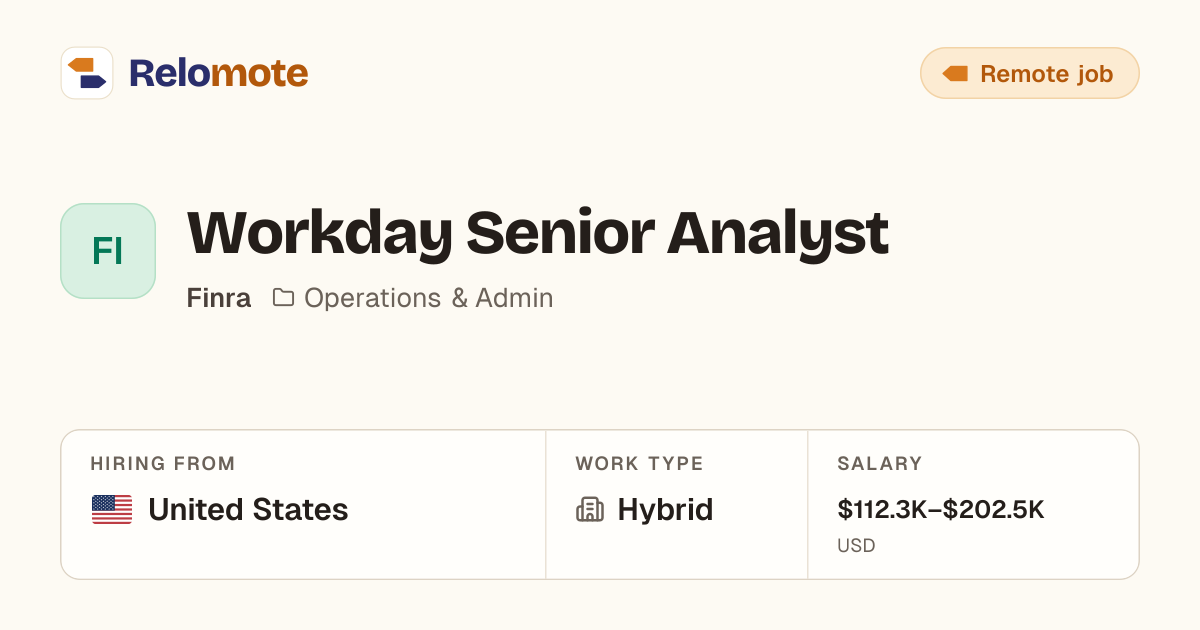 Workday Senior Analyst at Finra | Relomote