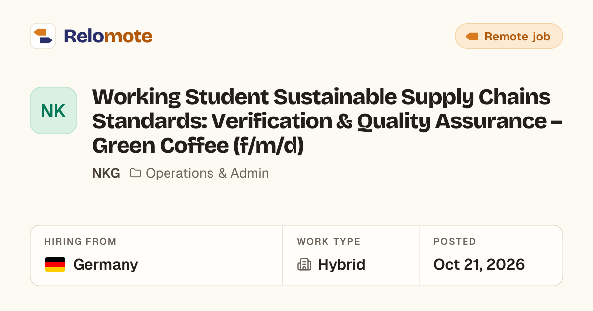 Working Student Sustainable Supply Chains Standards: Verification