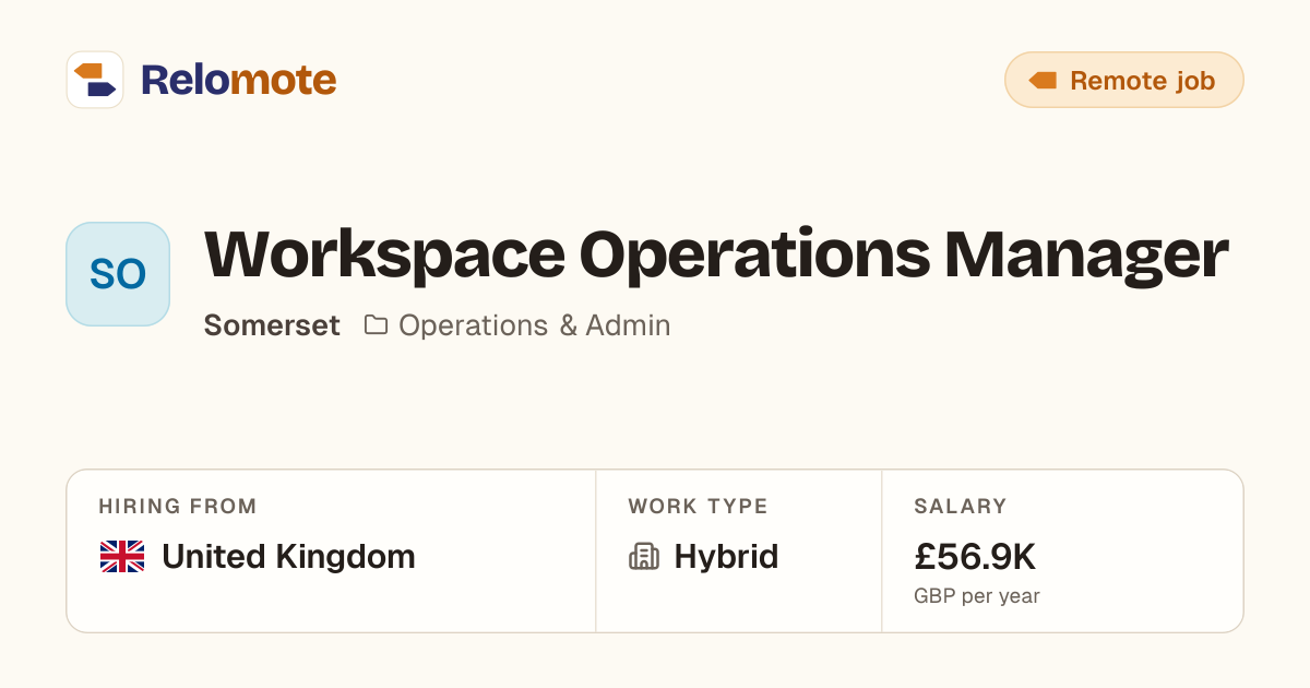 Workspace Operations Manager at Somerset | Relomote