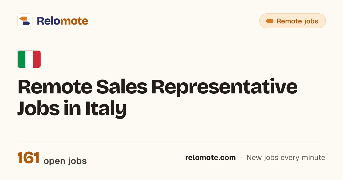 162 Remote Sales Representative Jobs in Italy, October 2026 | Relomote