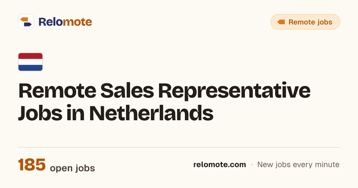 187 Remote Sales Representative Jobs in Netherlands, October 2026