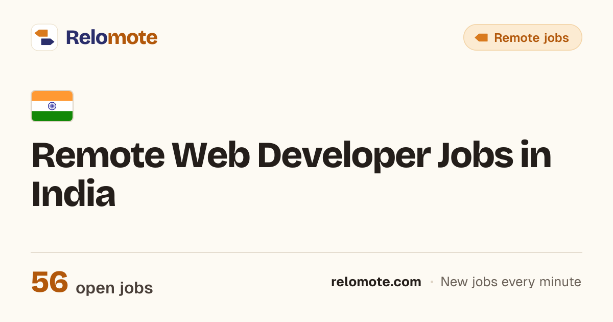 55 Remote Web Developer Jobs in India, October 2026 | Relomote