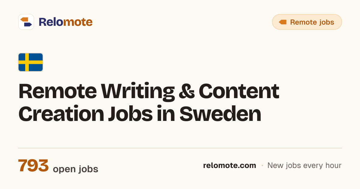 774 Remote Writing & Content Creation Jobs in Sweden, October 2026